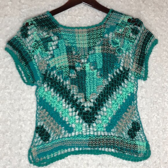 Crochet Women's Knit Green Sweater Size Small - Picture 6 of 7